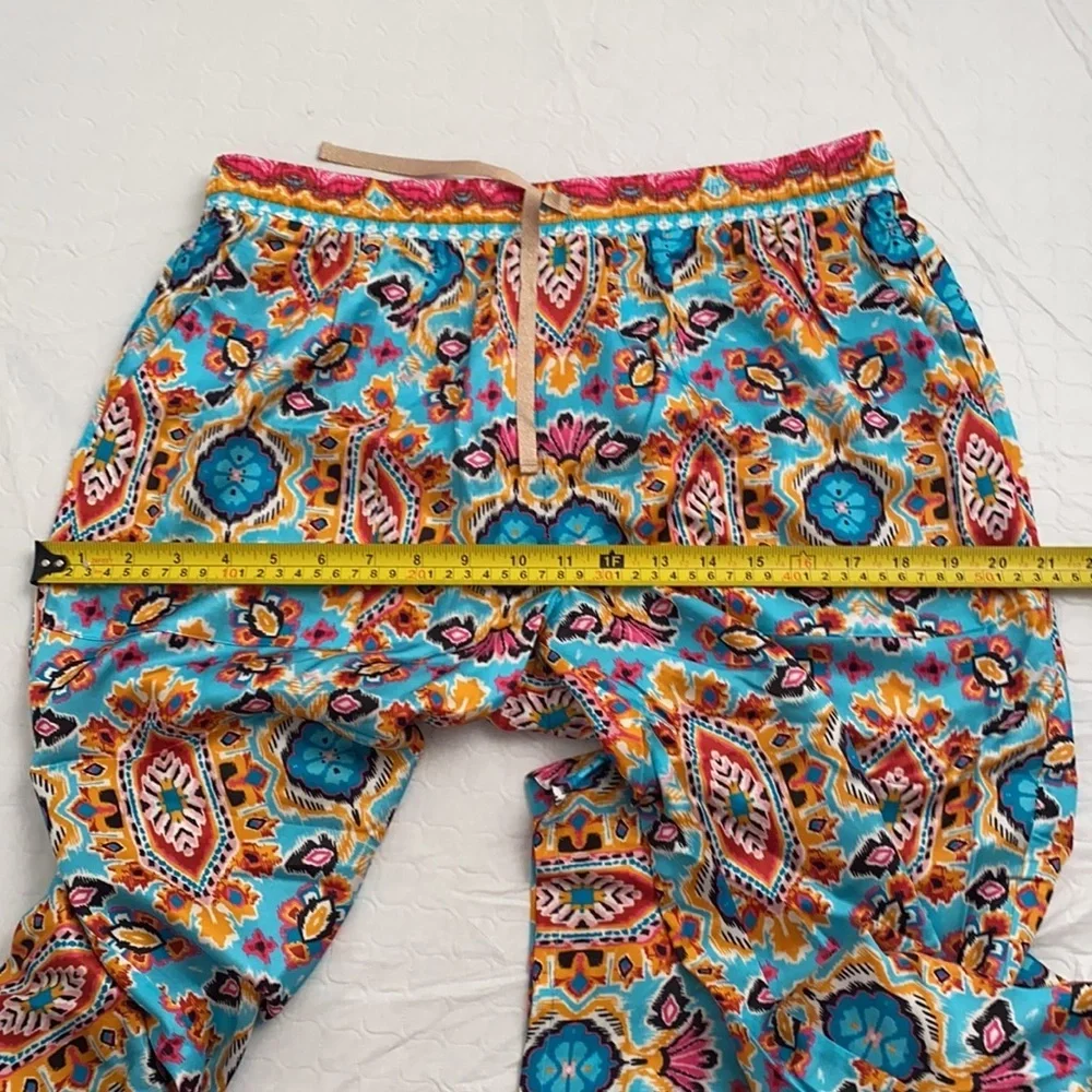 Hale Bob Peliah silk charmeuse pants in turquoise multicolor print M - Picture 7 of 13